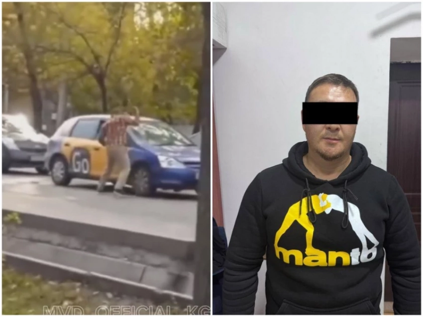 Дорожные войны. В Бишкеке задержали водителя, разбившего лобовое стекло такси