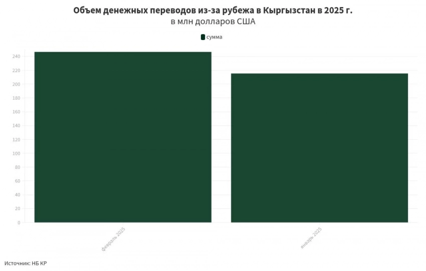 Денежные переводы в Кыргызстан в феврале превысили $246 млн