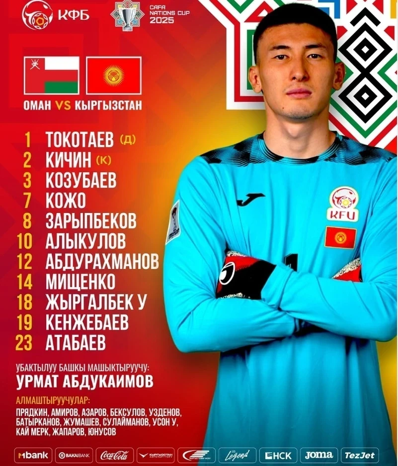 Кубок наций CAFA: Кыргызстан объявил стартовый состав на матч с Оманом