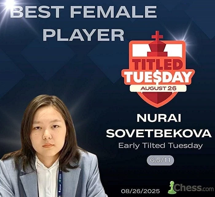 Нурай Советбекова добилась успеха на турнире Titled Tuesday