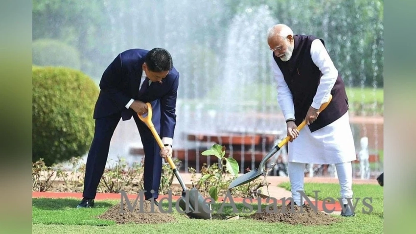 Президент Монголии и премьер-министр Моди и посадили саженцы в рамках инициативы Ek Ped Maa Ke Naam. Фото