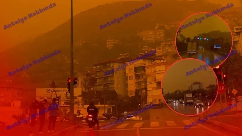 Небо в турецкой Анталии окрасилось в оранжевый цвет из-за песчаной бури